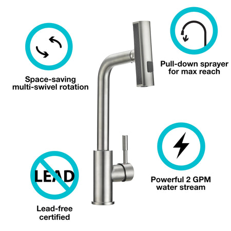 Dura Faucet Dura Faucet (DF-MK511X-SN) Rainfall RV Kitchen Faucet – Satin Nickel, Dual-Mode Rotating Spray
