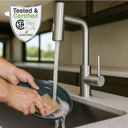 Dura Faucet Dura Faucet (DF-MK511X-SN) Rainfall RV Kitchen Faucet – Satin Nickel, Dual-Mode Rotating Spray