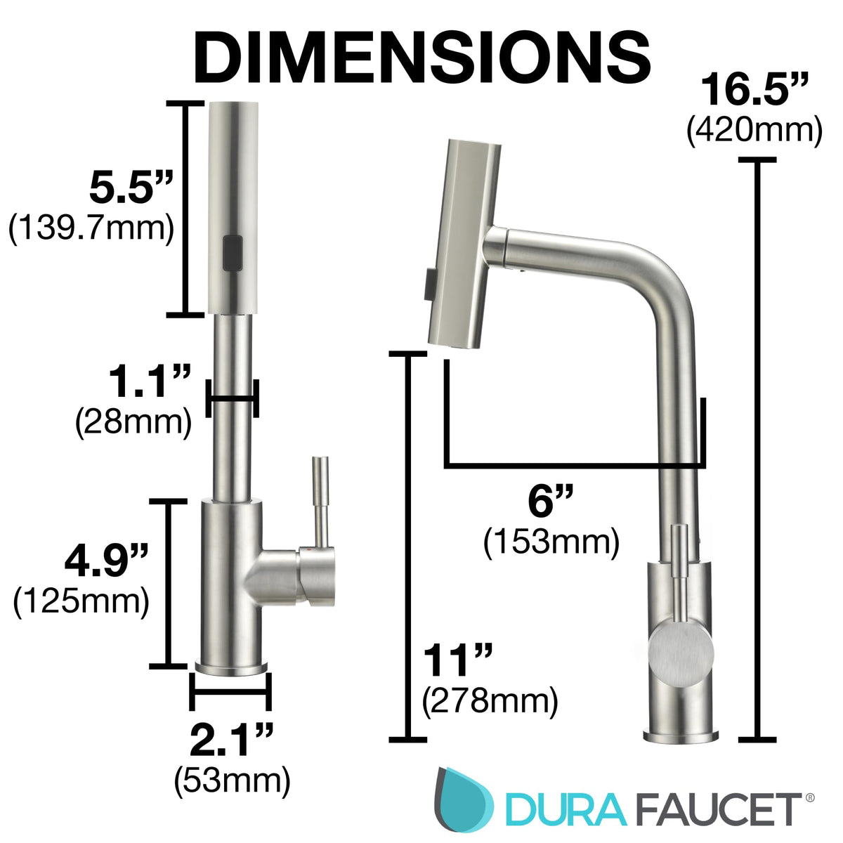 Dura Faucet Dura Faucet (DF-MK511X-SN) Rainfall RV Kitchen Faucet – Satin Nickel, Dual-Mode Rotating Spray