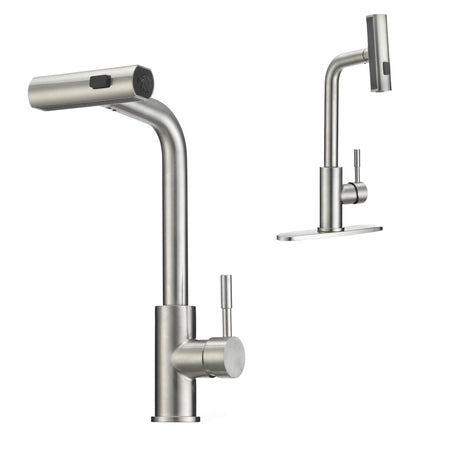 Dura Faucet Dura Faucet (DF-MK511X-SN) Rainfall RV Kitchen Faucet – Satin Nickel, Dual-Mode Rotating Spray