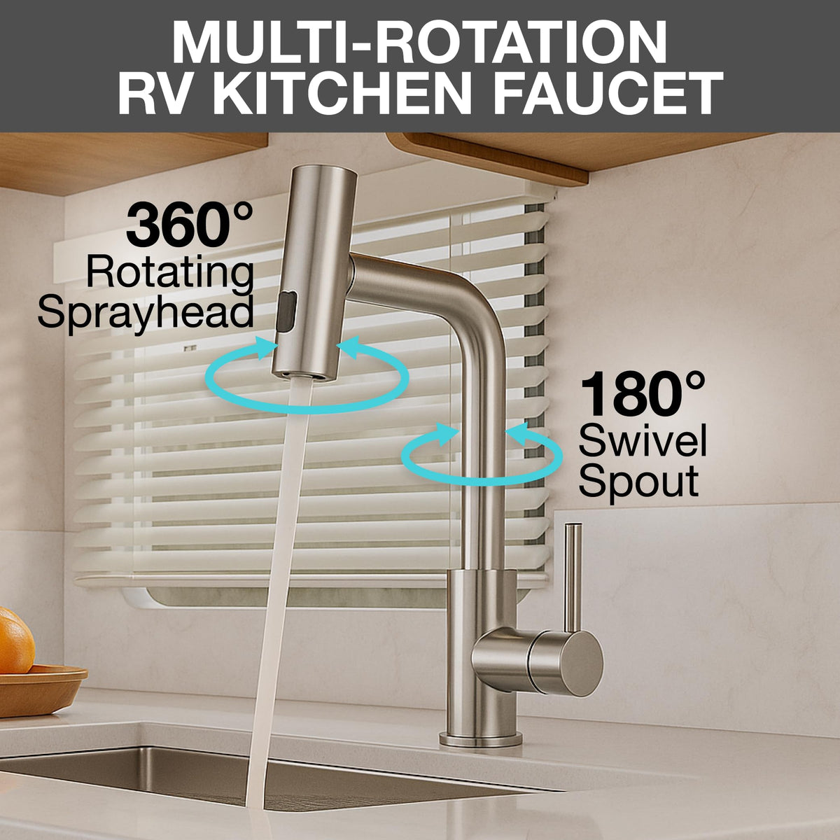 Dura Faucet Dura Faucet (DF-MK511X-SN) Rainfall RV Kitchen Faucet – Satin Nickel, Dual-Mode Rotating Spray