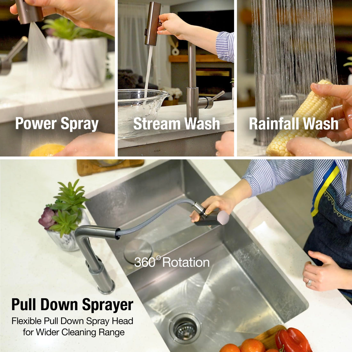 Dura Faucet Dura Faucet (DF-MK511X-SN) Rainfall RV Kitchen Faucet – Satin Nickel, Dual-Mode Rotating Spray