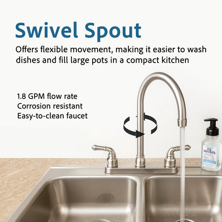 DURA FAUCET DFPK330HC DF-PK330HC-SN RV J-Spout Kitchen Sink Faucet (Satin Nickel) RV & Camper