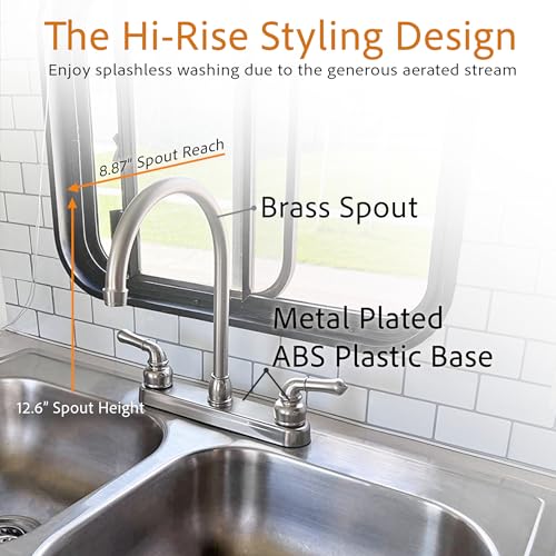 DURA FAUCET DFPK330HC DF-PK330HC-SN RV J-Spout Kitchen Sink Faucet (Satin Nickel) RV & Camper