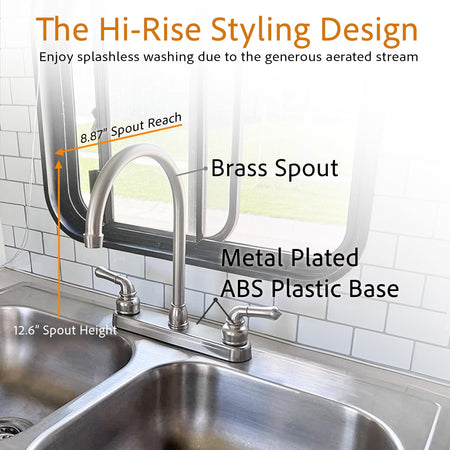 DURA FAUCET DFPK330HC DF-PK330HC-SN RV J-Spout Kitchen Sink Faucet (Satin Nickel) RV & Camper