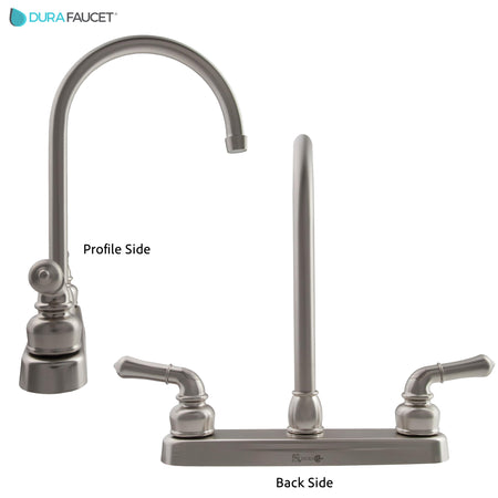 DURA FAUCET DFPK330HC DF-PK330HC-SN RV J-Spout Kitchen Sink Faucet (Satin Nickel) RV & Camper