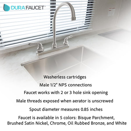 DURA FAUCET DFPK330HC DF-PK330HC-SN RV J-Spout Kitchen Sink Faucet (Satin Nickel) RV & Camper