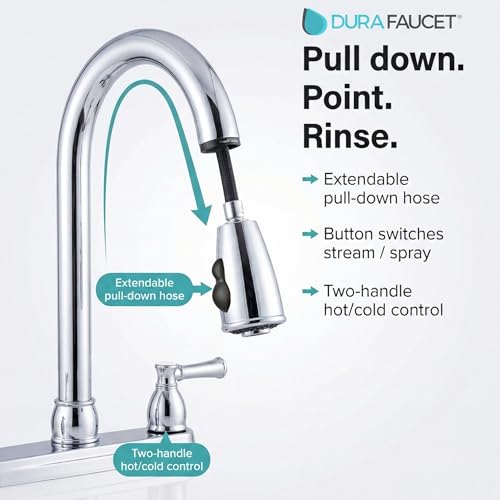 DURA FAUCET DF-PK350L-CP RV Pull-Down Kitchen Sink Faucet, Plastic (Chrome) RV & Camper