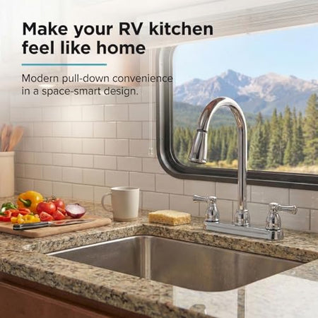 DURA FAUCET DF-PK350L-CP RV Pull-Down Kitchen Sink Faucet, Plastic (Chrome) RV & Camper