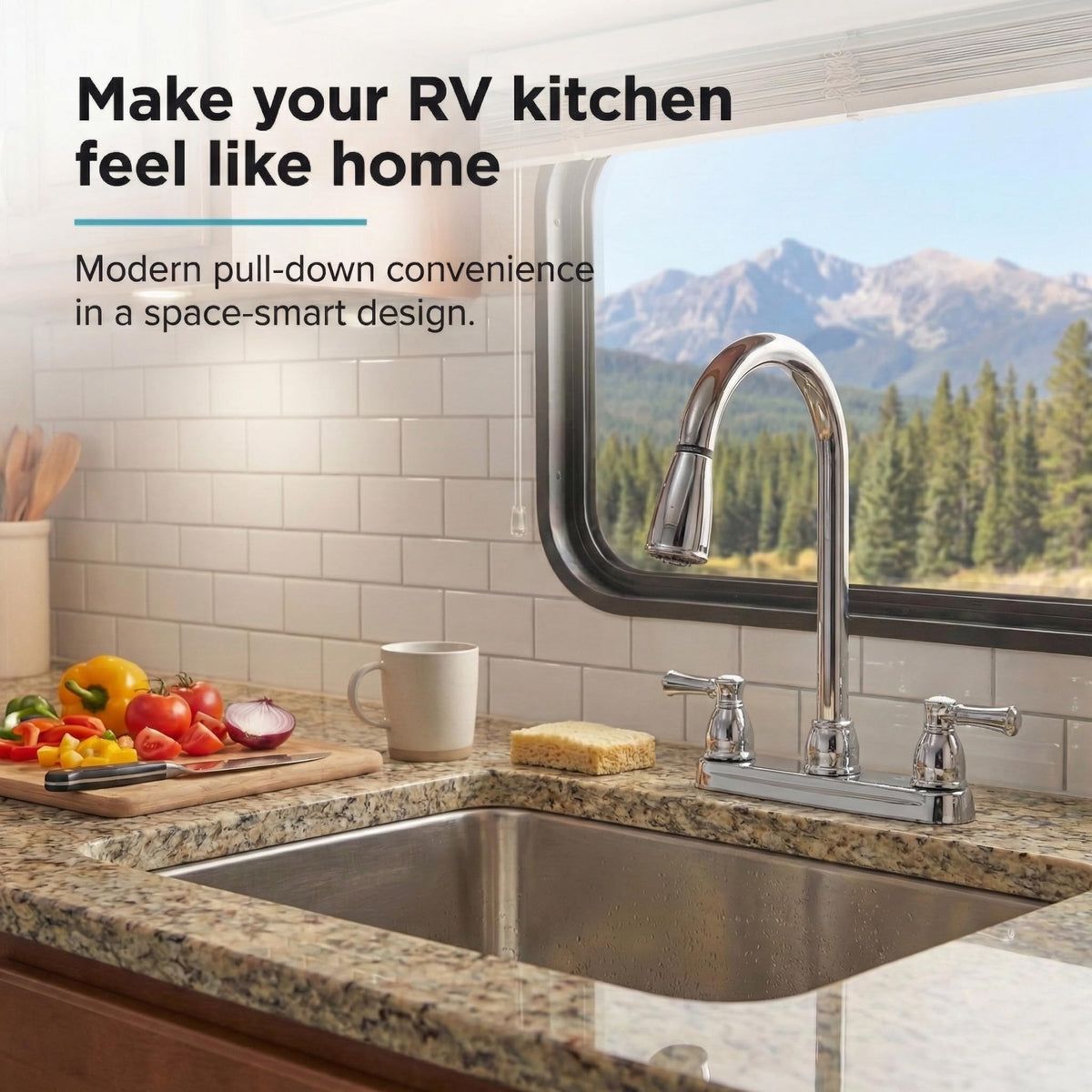 DURA FAUCET DF-PK350L-CP RV Pull-Down Kitchen Sink Faucet, Plastic (Chrome) RV & Camper