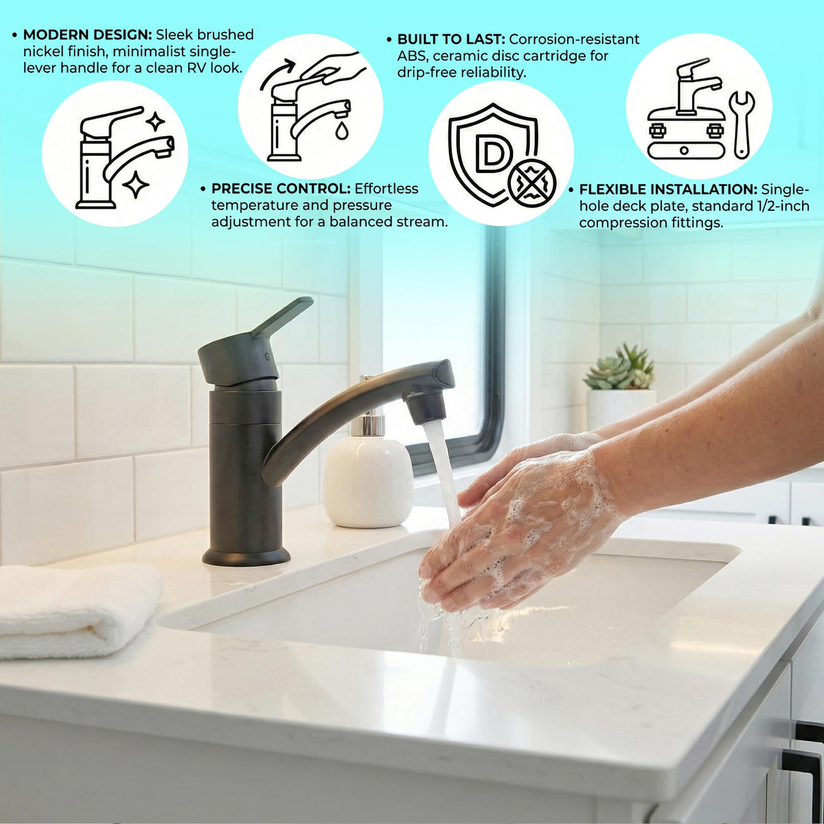 DURA FAUCET DFPL200MMB MODERN SINGLE LEVER CENTERSET RV LA