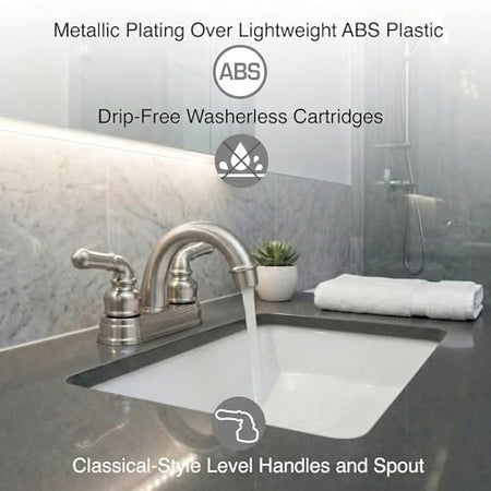 DURA FAUCET DF-PL620C-SN RV Bathroom Sink Faucet 2-Lever (Satin Nickel) RV & Camper
