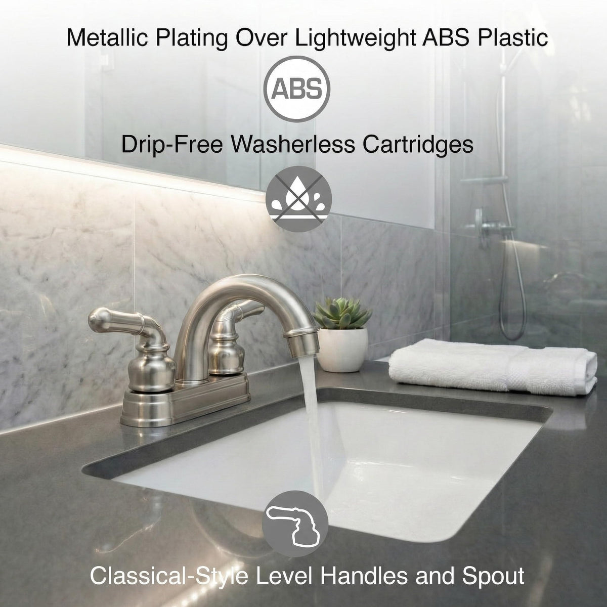 DURA FAUCET DF-PL620C-SN RV Bathroom Sink Faucet 2-Lever (Satin Nickel) RV & Camper