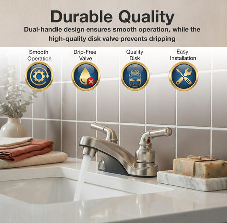 DURA FAUCET DFPL700CSN DF-PL700C-SN RV Two Handle Bathroom Sink Faucet (Satin Nickel) RV & Camper