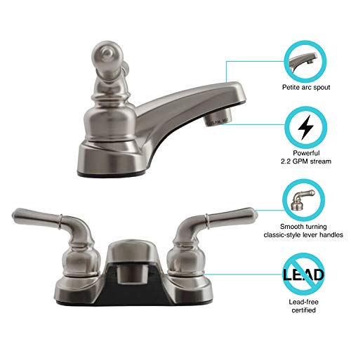 DURA FAUCET DFPL700CSN DF-PL700C-SN RV Two Handle Bathroom Sink Faucet (Satin Nickel) RV & Camper