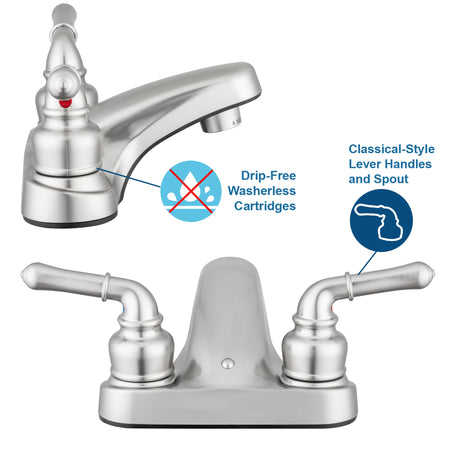 DURA FAUCET DFPL700CSN DF-PL700C-SN RV Two Handle Bathroom Sink Faucet (Satin Nickel) RV & Camper