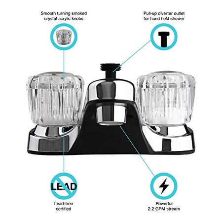 DURA FAUCET PL720ACP DF-PL720A-CP RV Bathroom Sink Faucet Shower Diverter (Chrome) RV & Camper