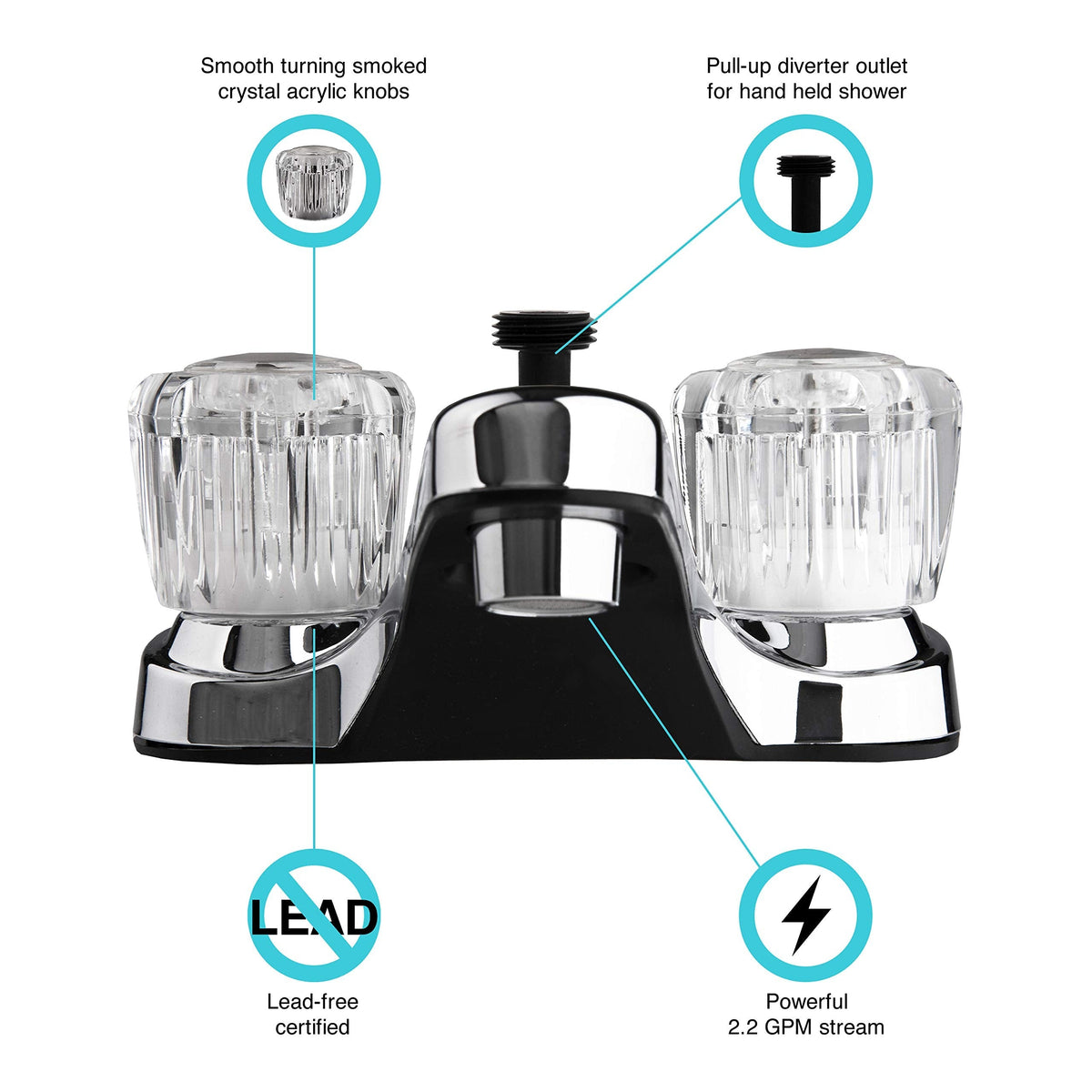 DURA FAUCET PL720ACP DF-PL720A-CP RV Bathroom Sink Faucet Shower Diverter (Chrome) RV & Camper
