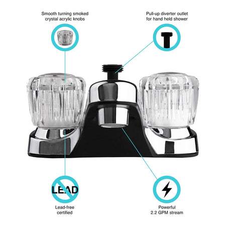 DURA FAUCET PL720ACP DF-PL720A-CP RV Bathroom Sink Faucet Shower Diverter (Chrome) RV & Camper