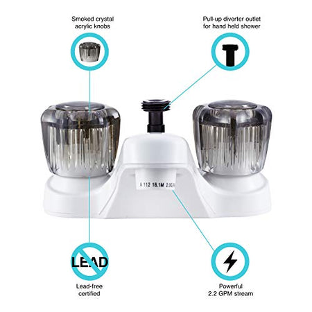 DURA FAUCET DFPL720SWT DF-PL720S-WT RV Bathroom Sink Faucet Shower Diverter (White) RV & Camper