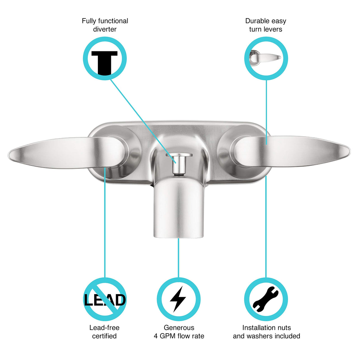 DURA FAUCET DF-SA110LH-SN RV Tub and Shower Diverter (Satin Nickel) RV & Camper