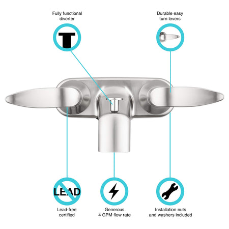 DURA FAUCET DF-SA110LH-SN RV Tub and Shower Diverter (Satin Nickel) RV & Camper
