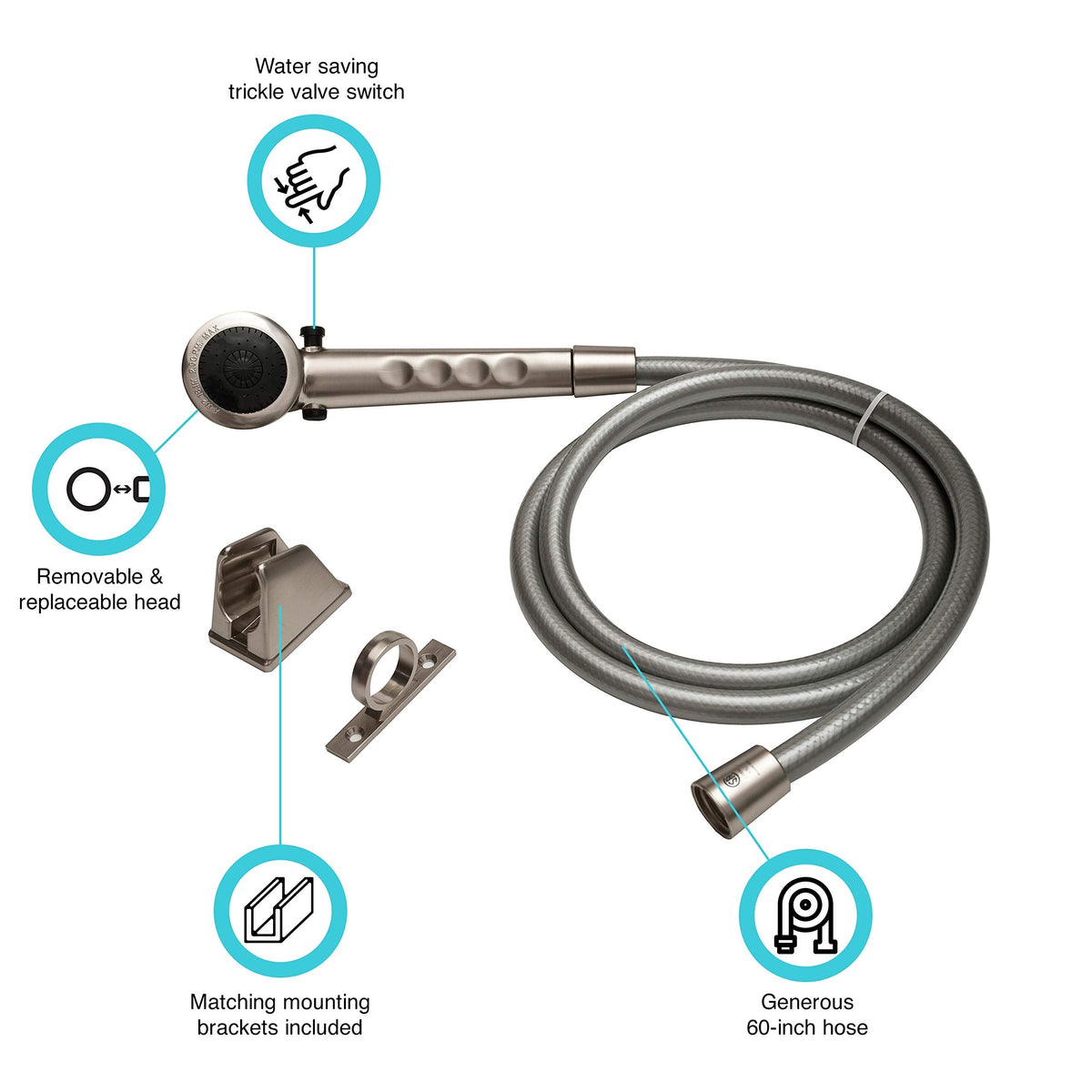 DURA FAUCET DFSA130SN DF-SA130-SN RV Shower Head 60-inch Hose Kit (Satin Nickel) RV & Camper