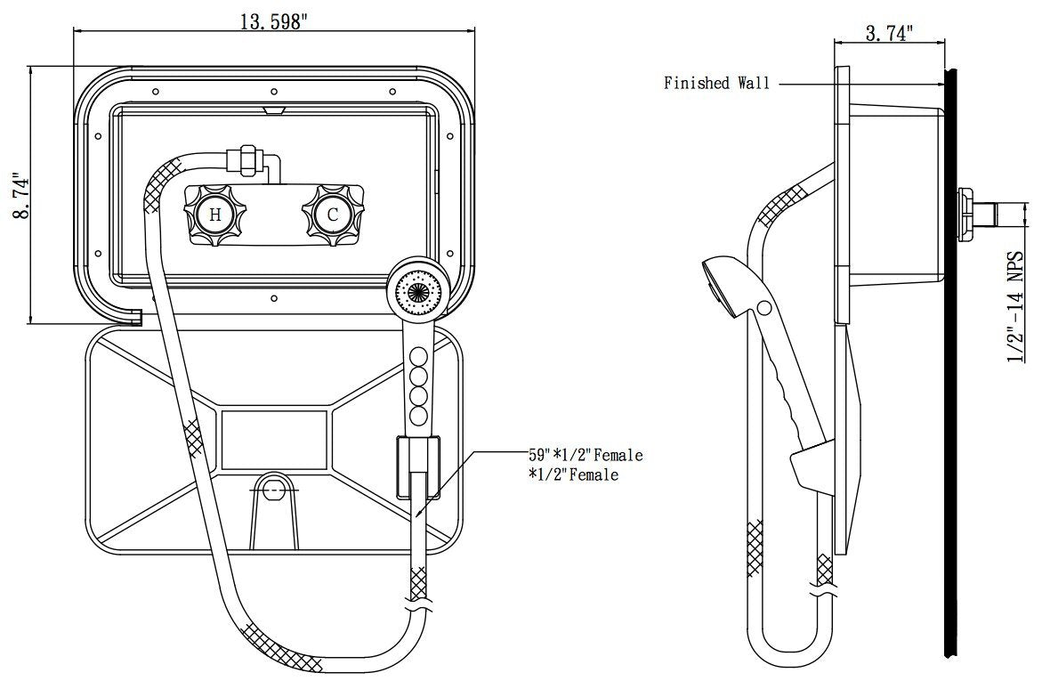 DURA FAUCET DFSA170WT DF-SA170-WT RV Exterior Shower Box Kit Lockable (White) RV & Camper