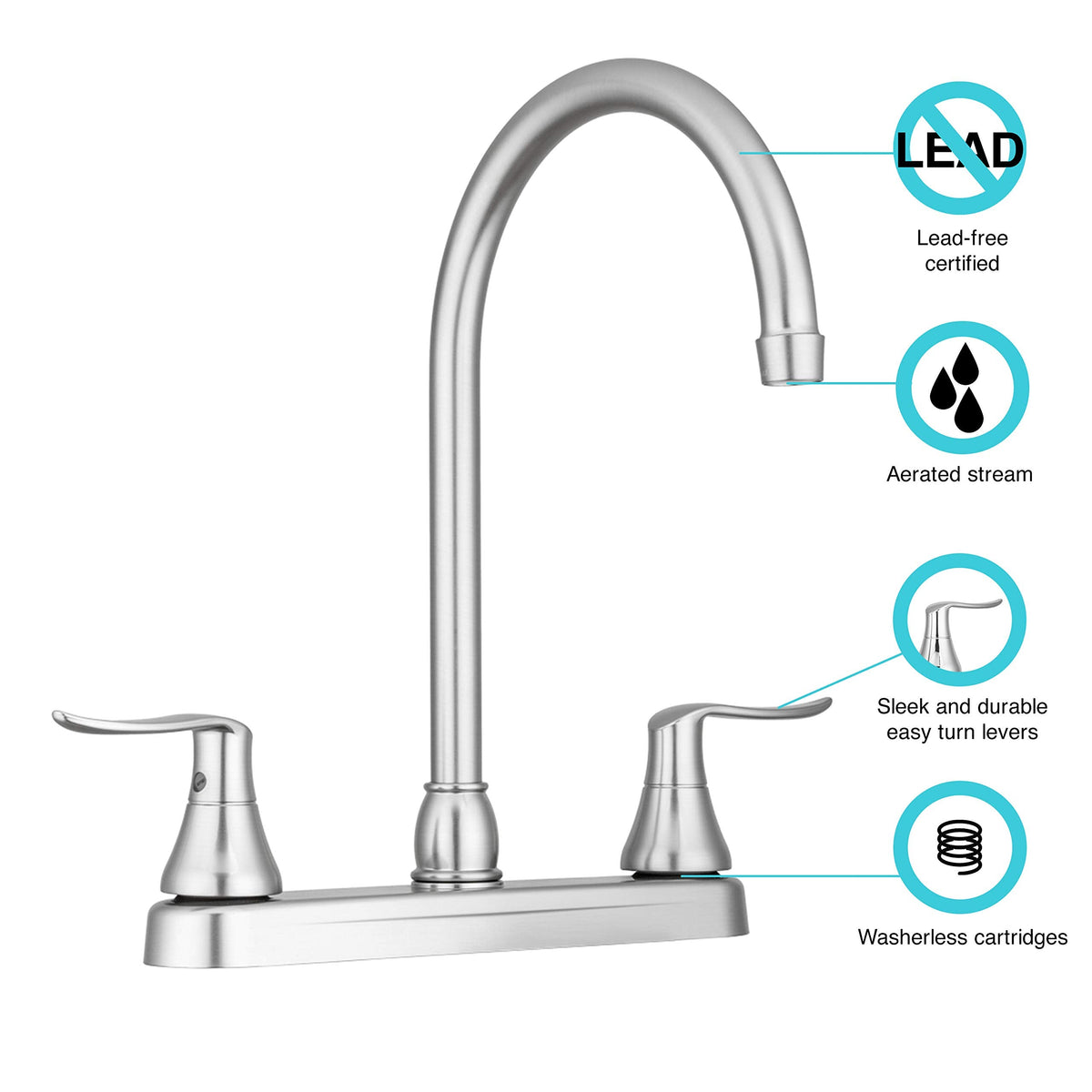 DURA FAUCET DF-PK330HLH-SN RV Swivel J-Spout Kitchen Faucet (Satin Nickel) RV & Camper