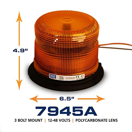 ECCO ECCO 7945A 7945 Series Pulse 2 Beacon Light 3 Bolt / 1 Inch Pipe Mount, Amber