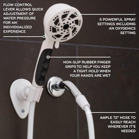 ETL 92789 Oxygenics Fury RV Handheld Shower Head Kit, White RV & Camper