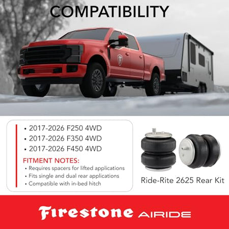 FIRESTONE F36_2625 Airide 2625 Rear Air Spring Kit with Mounting Assembly Overlanding & 4x4