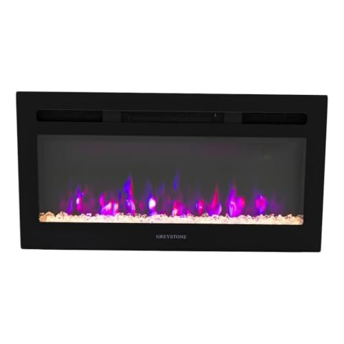 FURRION LLC 2022302071 Greystone - 31 Black Glass Face W/Crystal Log Set Fireplace W/4 Colors