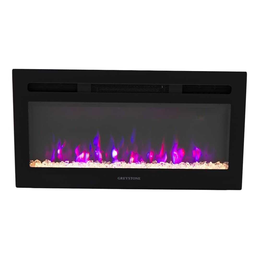 FURRION LLC 2022302071 Greystone - 31 Black Glass Face W/Crystal Log Set Fireplace W/4 Colors