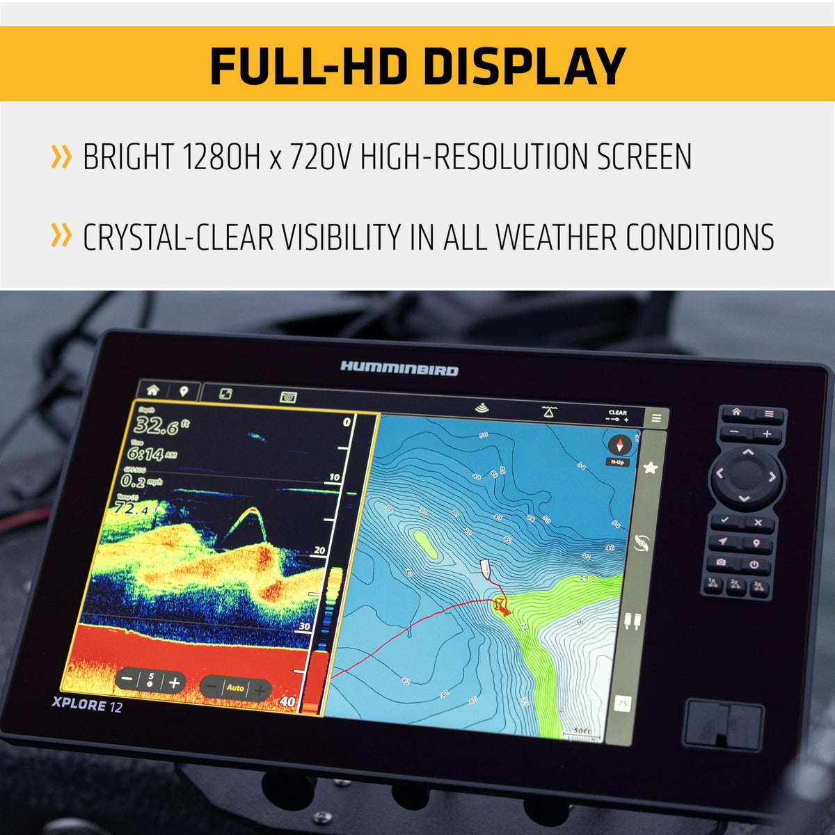HUMMINBIRD 412020-1CHO XPLORE 12 GPS Fish Finder, MEGA Side Imaging+ & HD Touchscreen (Con...