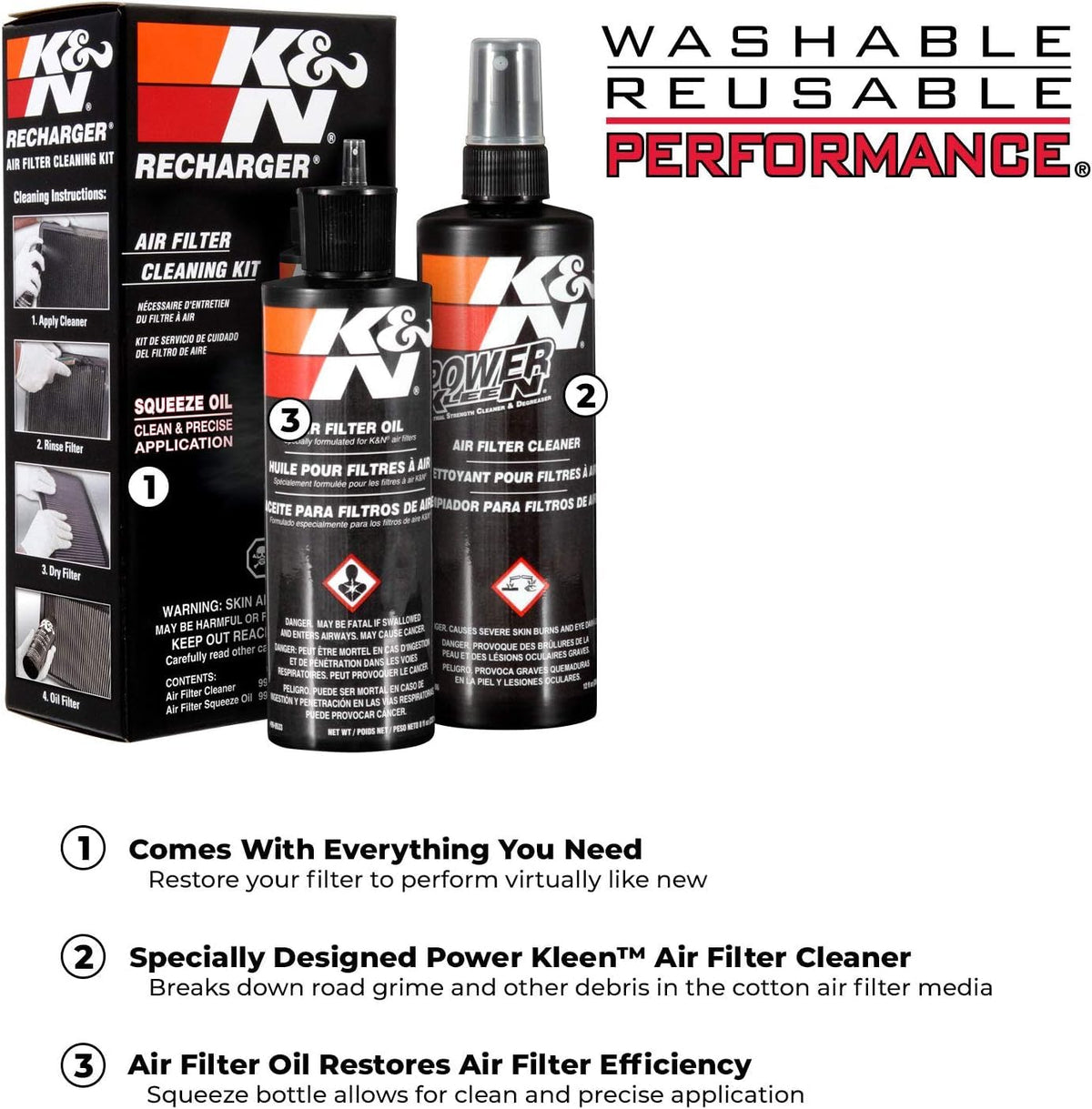 K&N FILTER 99-5050BK K&N Air Filter Cleaning Kit: Squeeze Bottle Filter Cleaner and Blac...