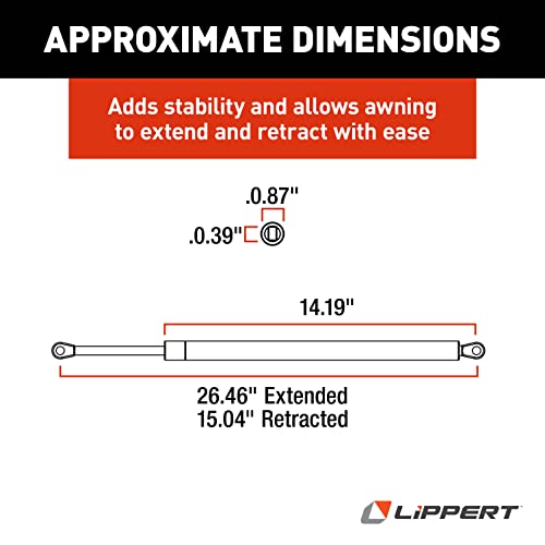 LIPPERT COMP 280343 Solera  Gas Strut - 26, 124 lb for Short and Flat Awning Arms, Black RV & Camper