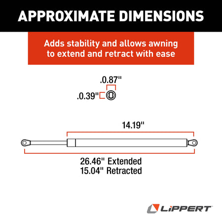 LIPPERT COMP 280343 Solera  Gas Strut - 26, 124 lb for Short and Flat Awning Arms, Black RV & Camper