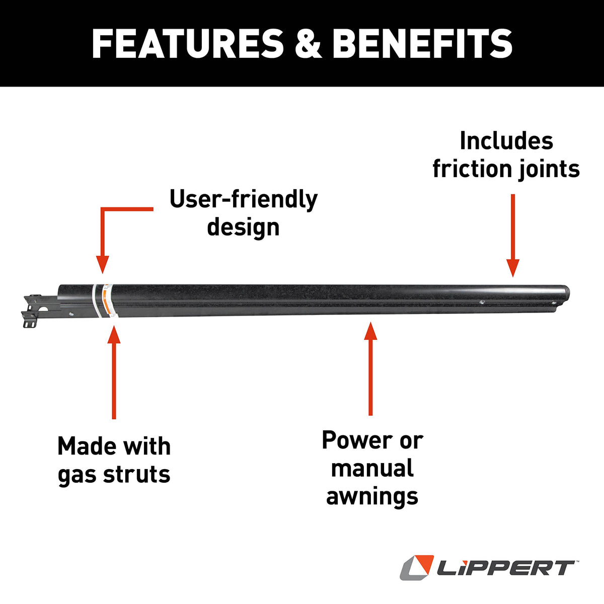 LIPPERT COMP 281154 Solera 69 Standard Flat RV Awning Support Arm, Black RV & Camper