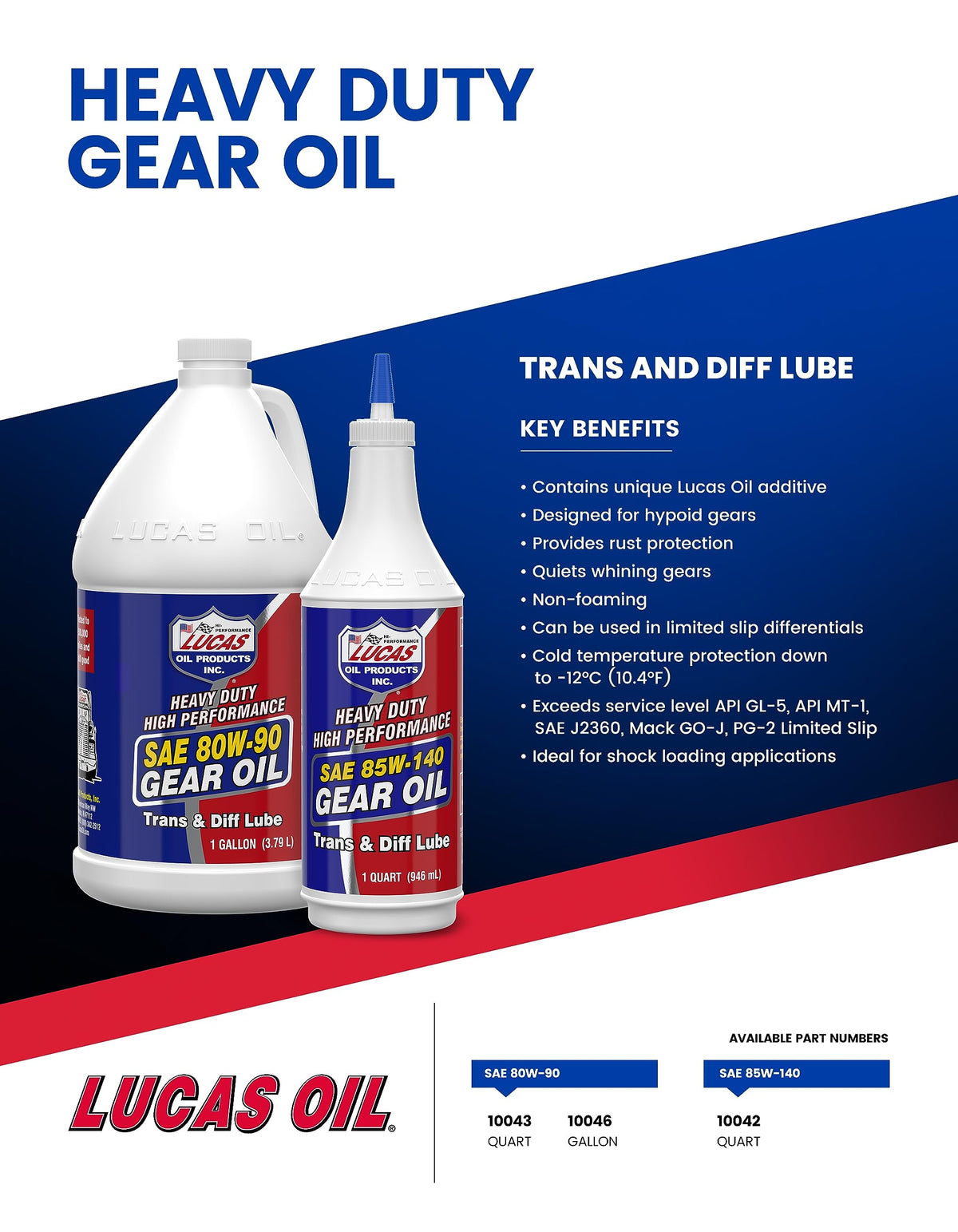 LUCAS OIL LUCA10042 10042 Heavy Duty High Performance SAE 85W-140 Gear Oil - 1 Quart