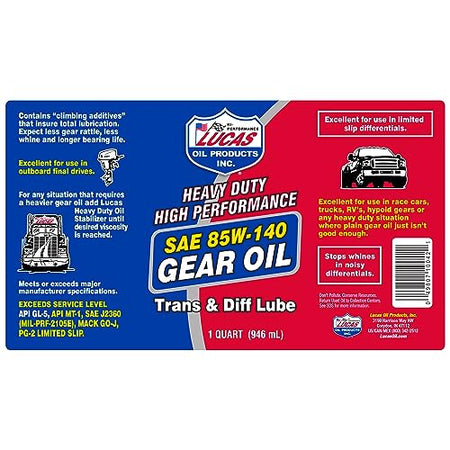 LUCAS OIL 10042 85/140 HD GEAR OIL QUART