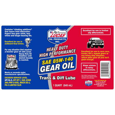LUCAS OIL 10042 85/140 HD GEAR OIL QUART