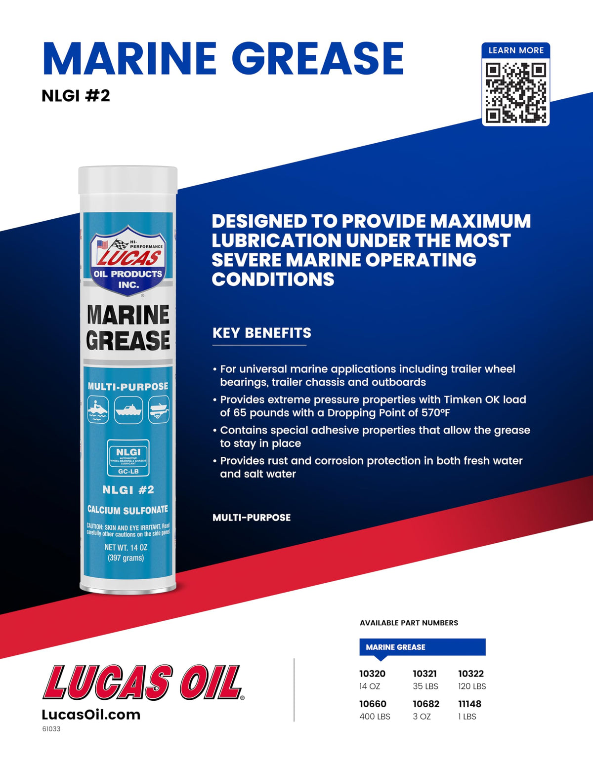 LUCAS OIL LUCA10320 1032030 MARINE GREASE/30X1/14 OUN