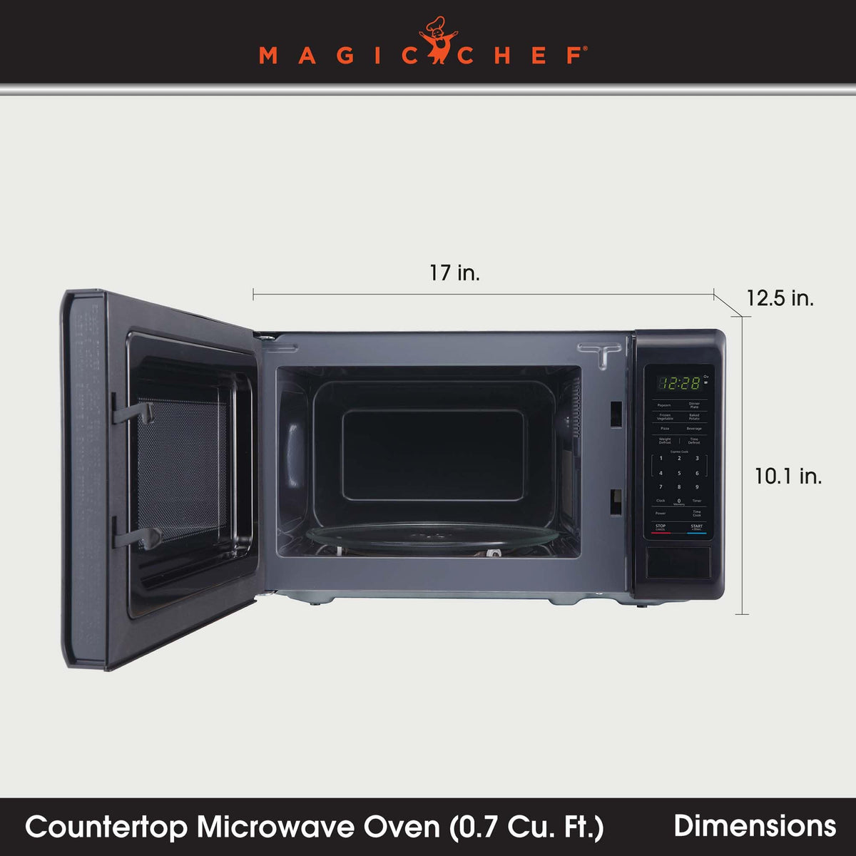 MAGIC CHEF MC77MB 0.7 cu. ft. Countertop Microwave in Black - 700W (10.1H x 17W x 12.5D) RV & Camper
