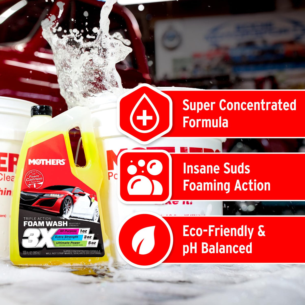 Mothers Mothers Triple Action Foam Wash, 100 oz. — pH Balanced, Eco-Friendly, Super-Sudsy, Foam Cannon,