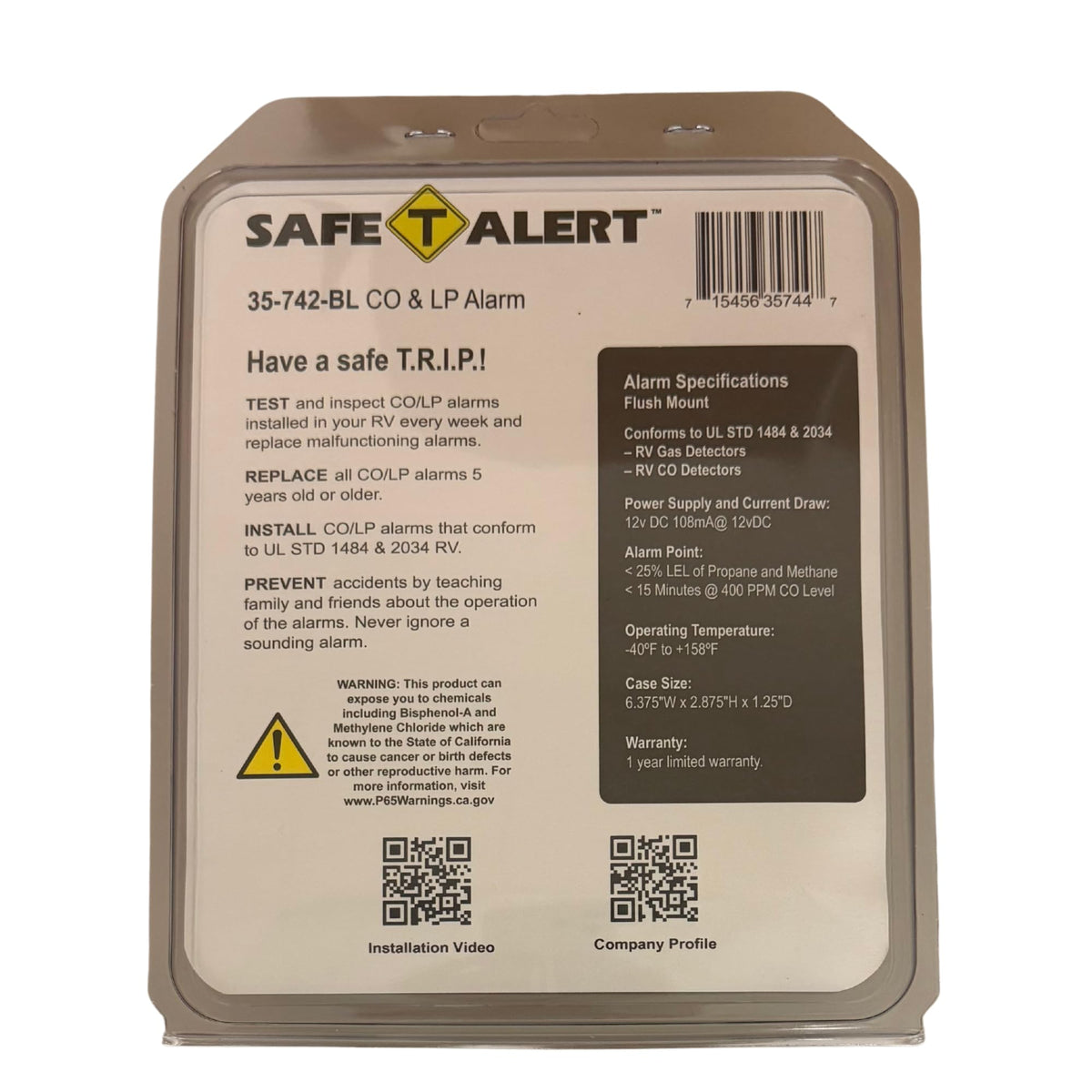 MTI INDUSTRY 35-742-BL Safe T Alert 35 Series Dual LP/CO Alarm - Propane and Carbon Monoxi...