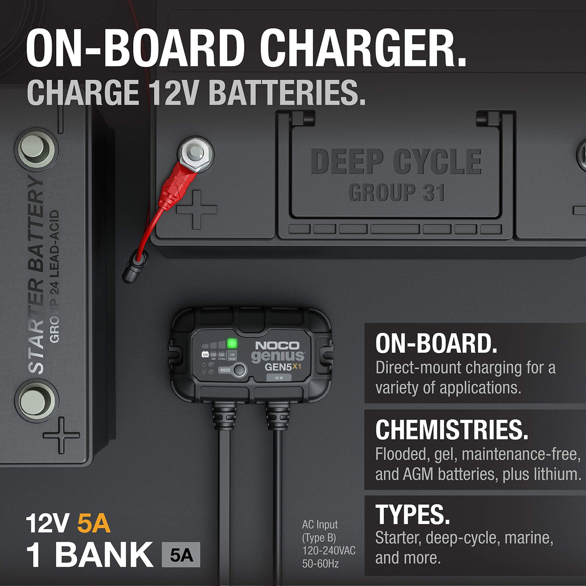 NOCO GEN5X1 1-BANK 5A ONBOARD BATTERY CHARGER