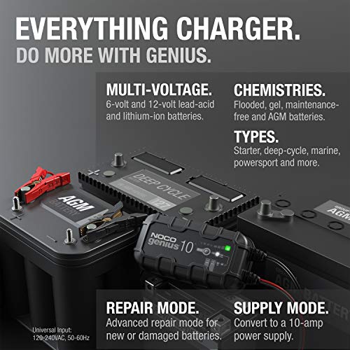 NOCO GENIUS10 10A 6V/12V Smart Battery Charger – Automatic Maintainer, Trickle Ch...