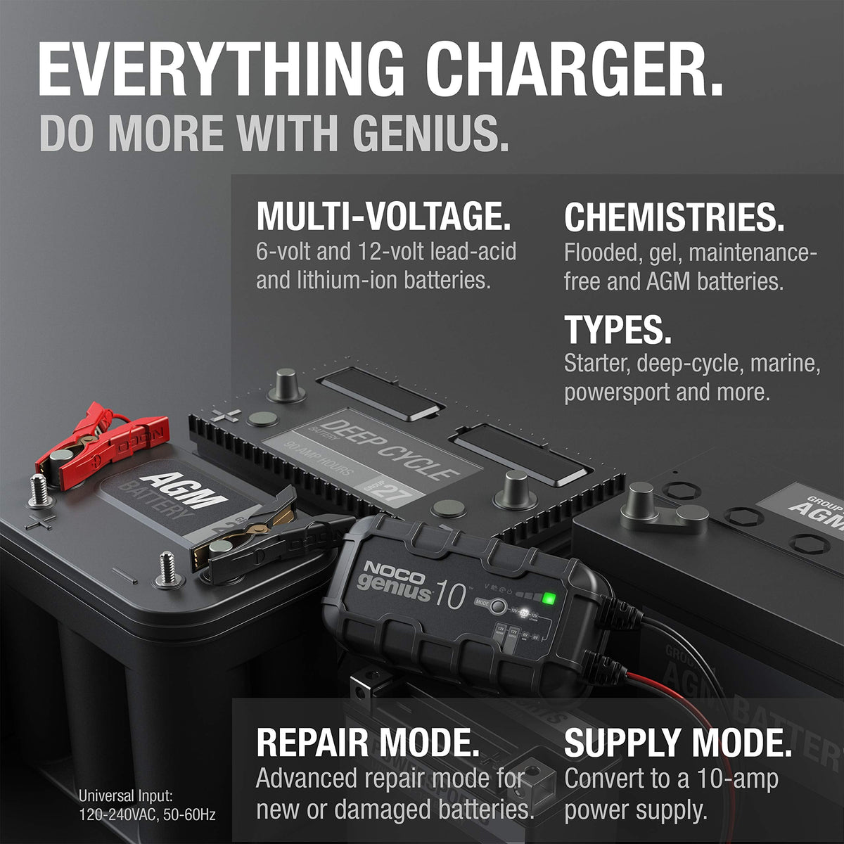 NOCO GENIUS10 10A 6V/12V Smart Battery Charger – Automatic Maintainer, Trickle Ch...
