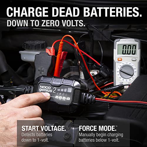 NOCO GENIUS2 2A 6V/12V Smart Battery Charger – Automatic Maintainer, Trickle Cha...